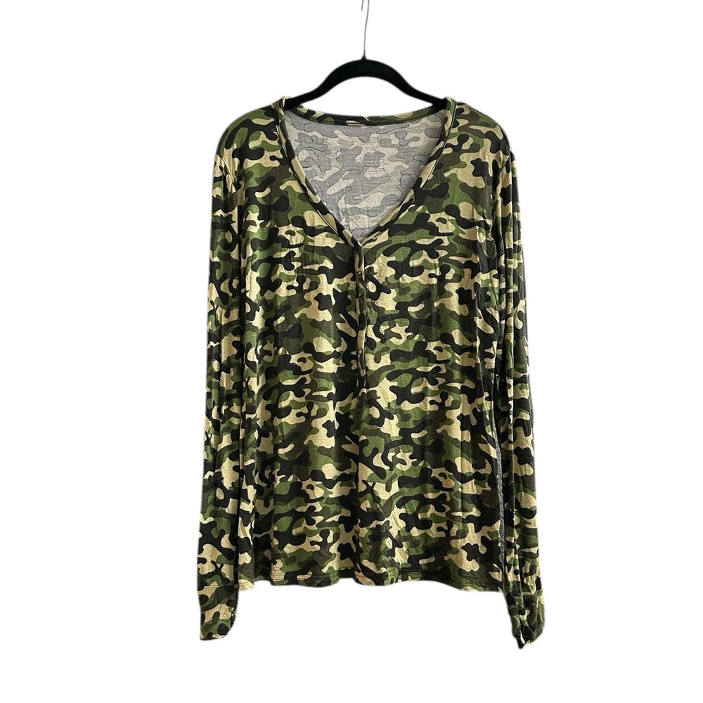 Posh Peanut Womens Medium Camo Pajama Shirt Long Sleeve Bamboo Sleep Loungewear